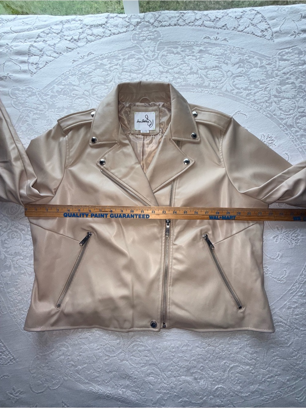 Sam Edelman woman’s Faux Leather Moto Jacket Beige Tan Cream Size XL - Picture 11 of 16
